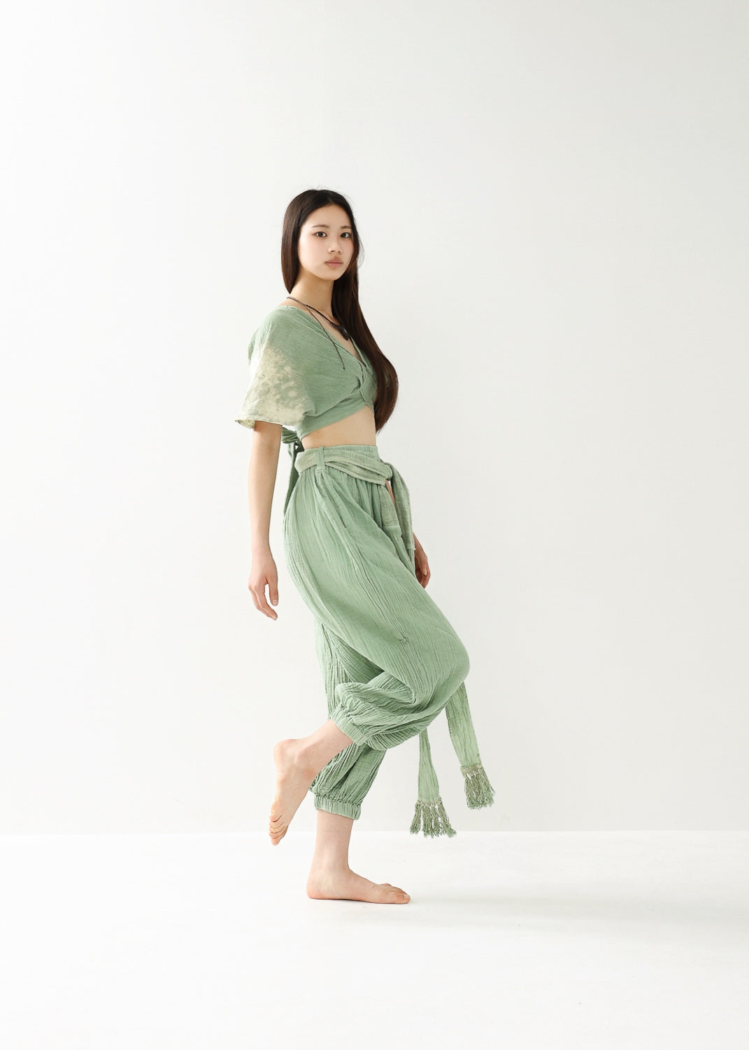 [数量限定] Sea Glass Mint 草木染めセットアップ