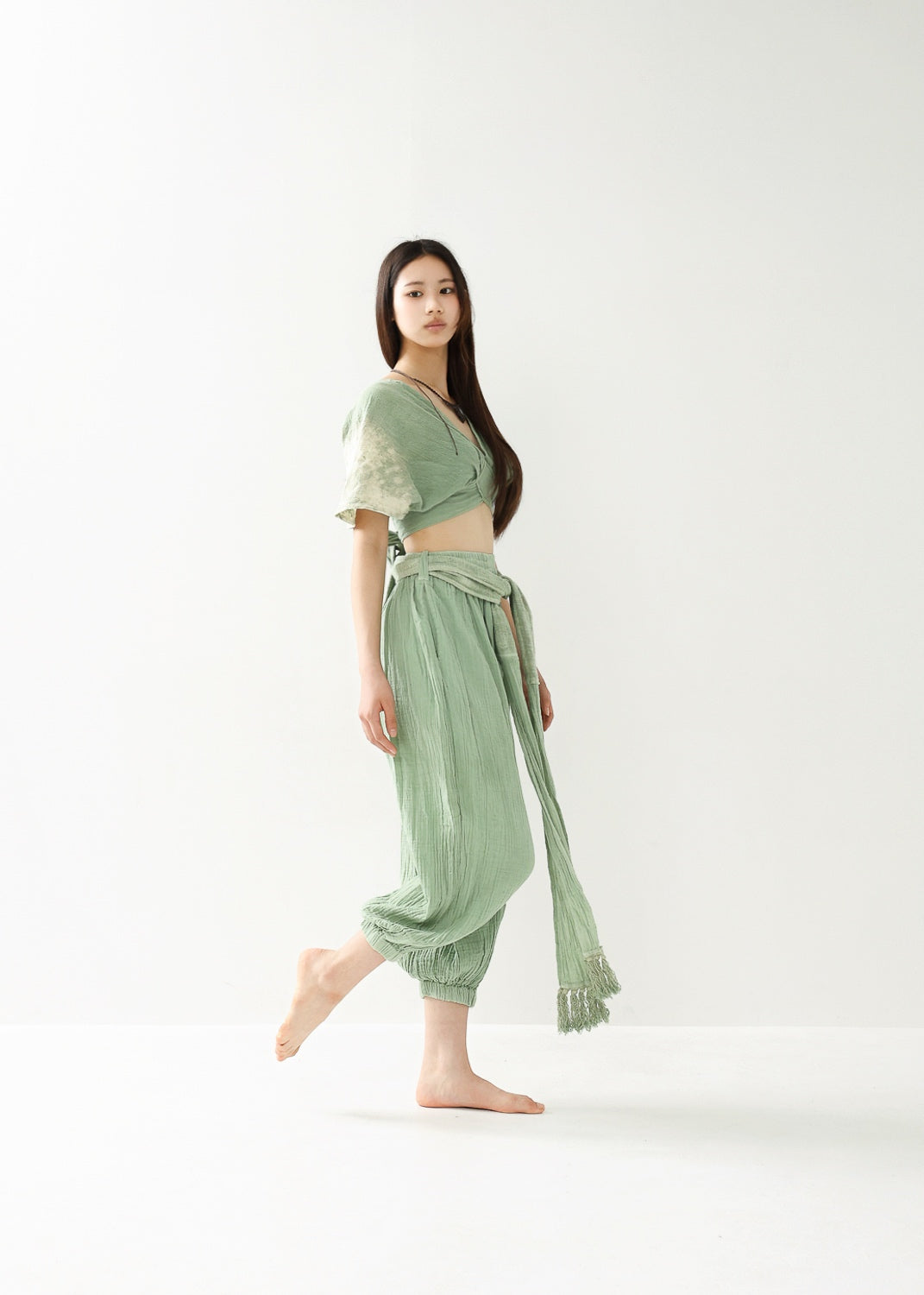 [数量限定] Sea Glass Mint 草木染めセットアップ