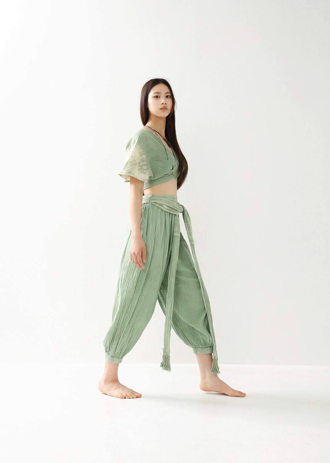 [数量限定] Sea Glass Mint 草木染めセットアップ