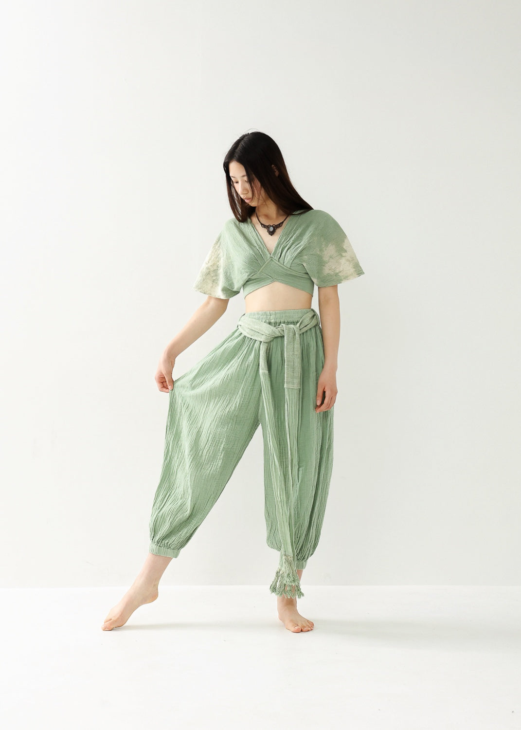 [数量限定] Sea Glass Mint 草木染めセットアップ