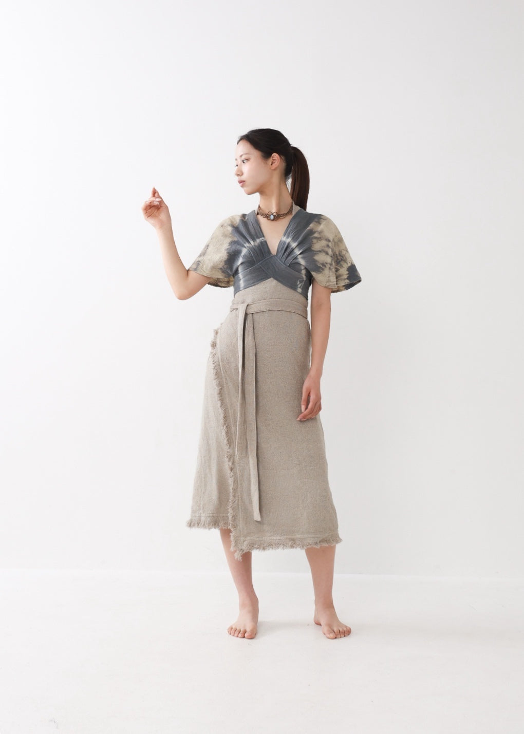 [Khadi of Love] バックノット・ カイトスリーブトップス (草木染め/全２色)