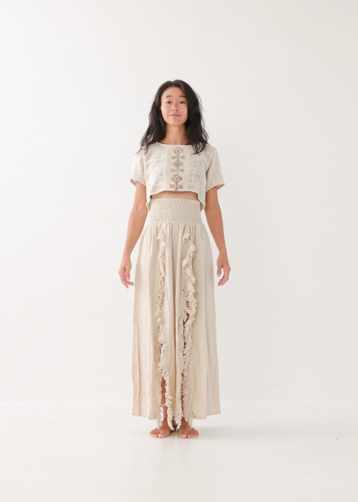 [KAMUY] フリンジフェザー・エジプシャンスカート high west