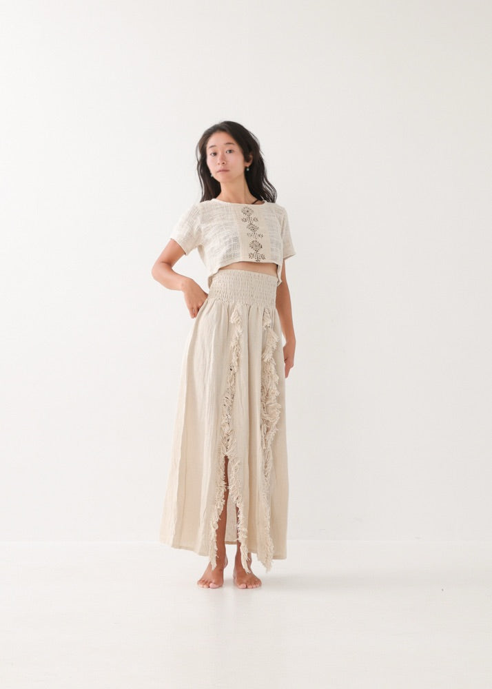 [KAMUY] フリンジフェザー・エジプシャンスカート high west