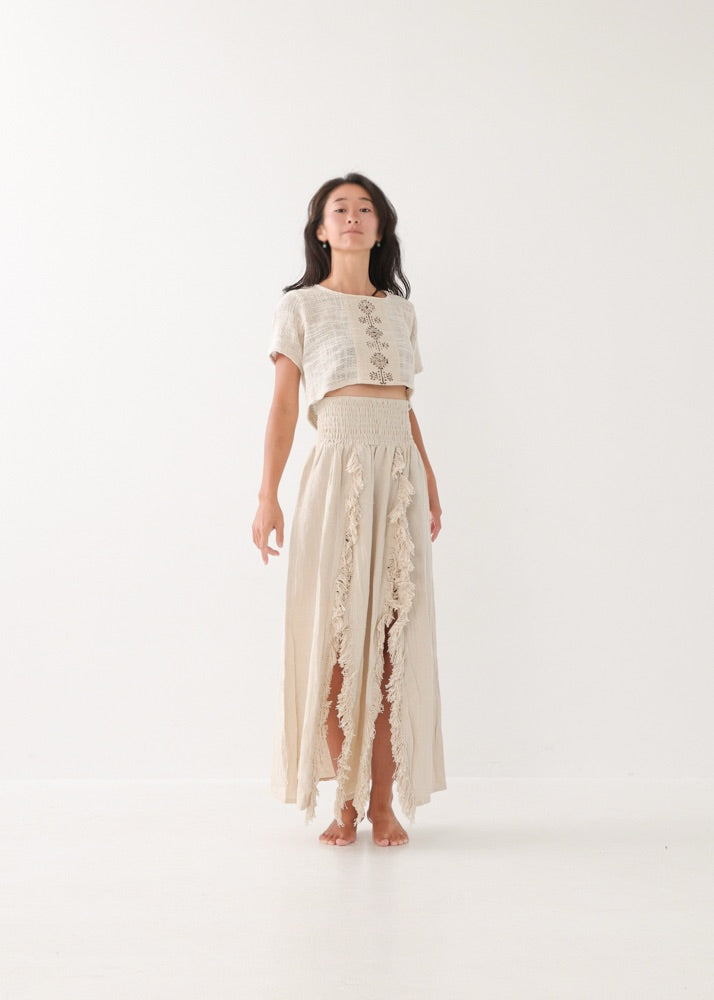 [KAMUY] フリンジフェザー・エジプシャンスカート high west