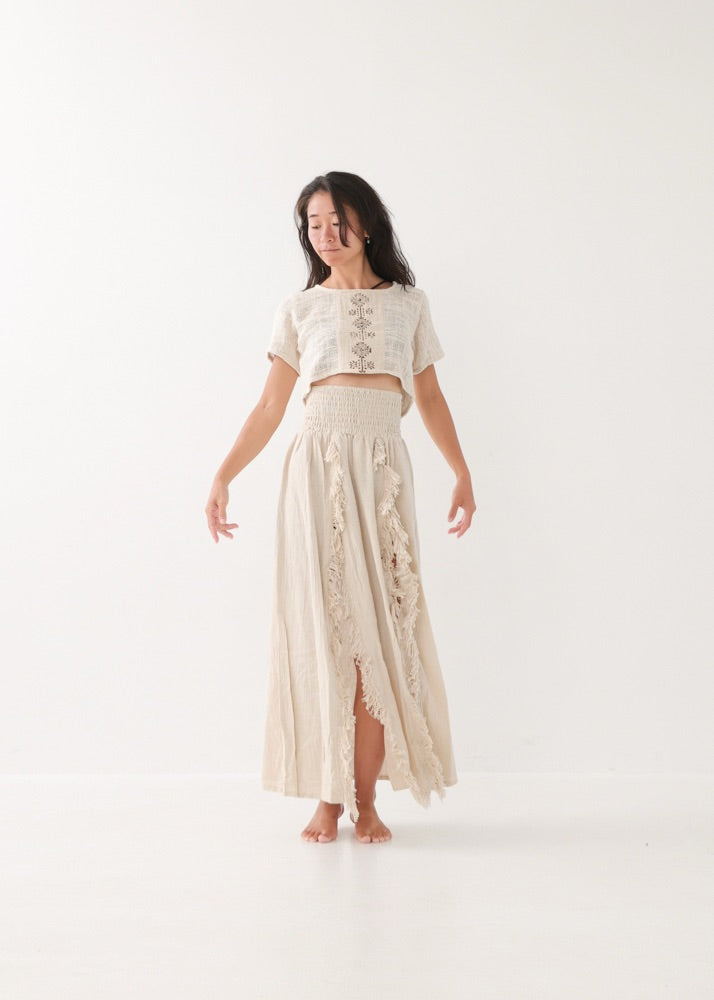 [KAMUY] フリンジフェザー・エジプシャンスカート high west