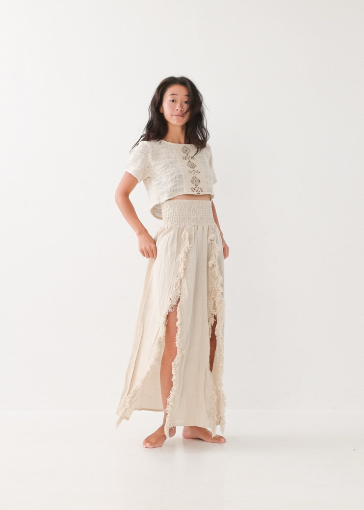 [KAMUY] フリンジフェザー・エジプシャンスカート high west