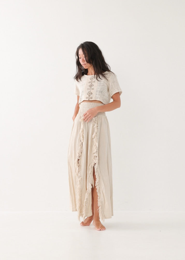 [KAMUY] フリンジフェザー・エジプシャンスカート high west