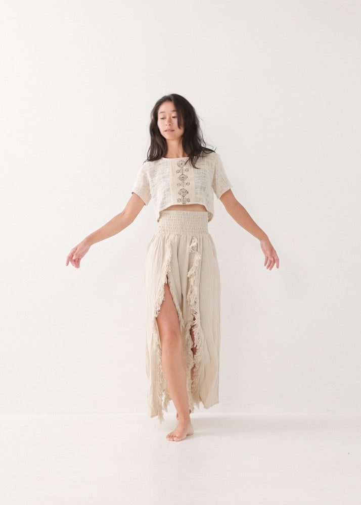 [KAMUY] フリンジフェザー・エジプシャンスカート high west