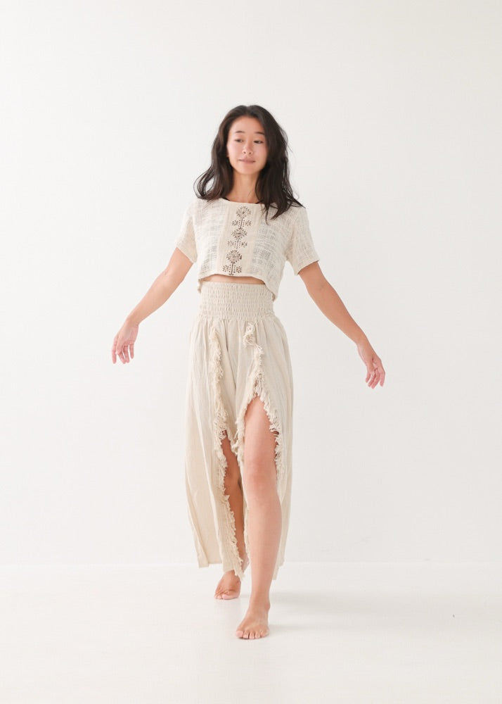 [KAMUY] フリンジフェザー・エジプシャンスカート high west