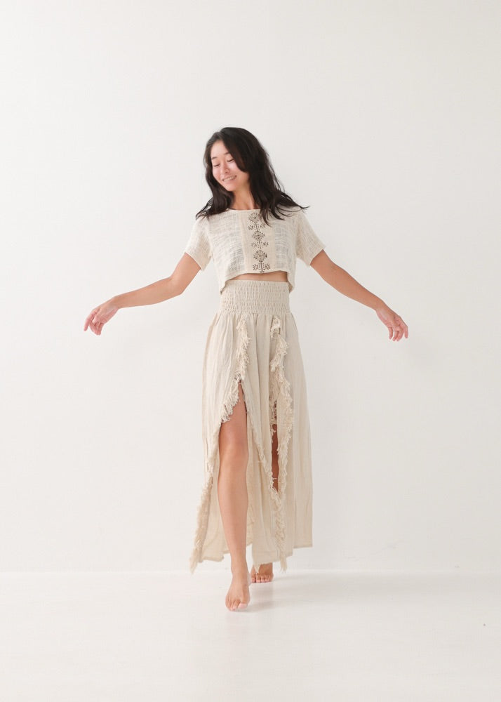 [KAMUY] フリンジフェザー・エジプシャンスカート high west