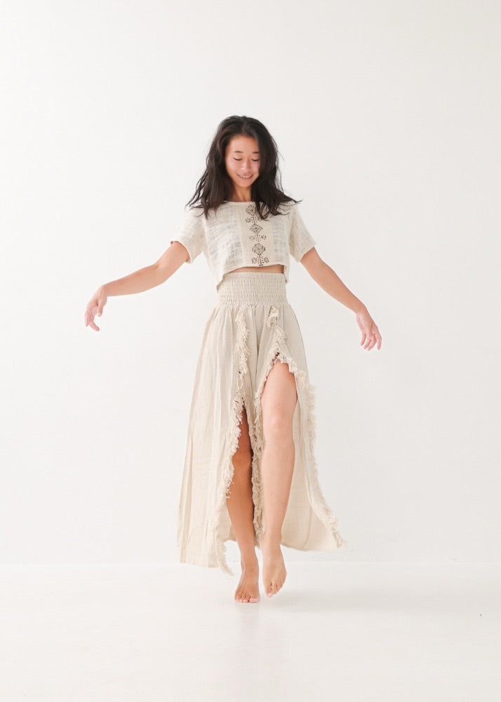 [KAMUY] フリンジフェザー・エジプシャンスカート high west