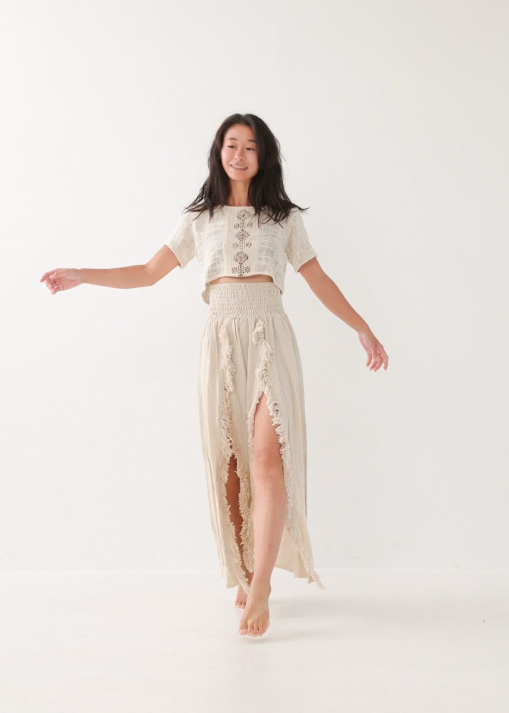 [KAMUY] フリンジフェザー・エジプシャンスカート high west