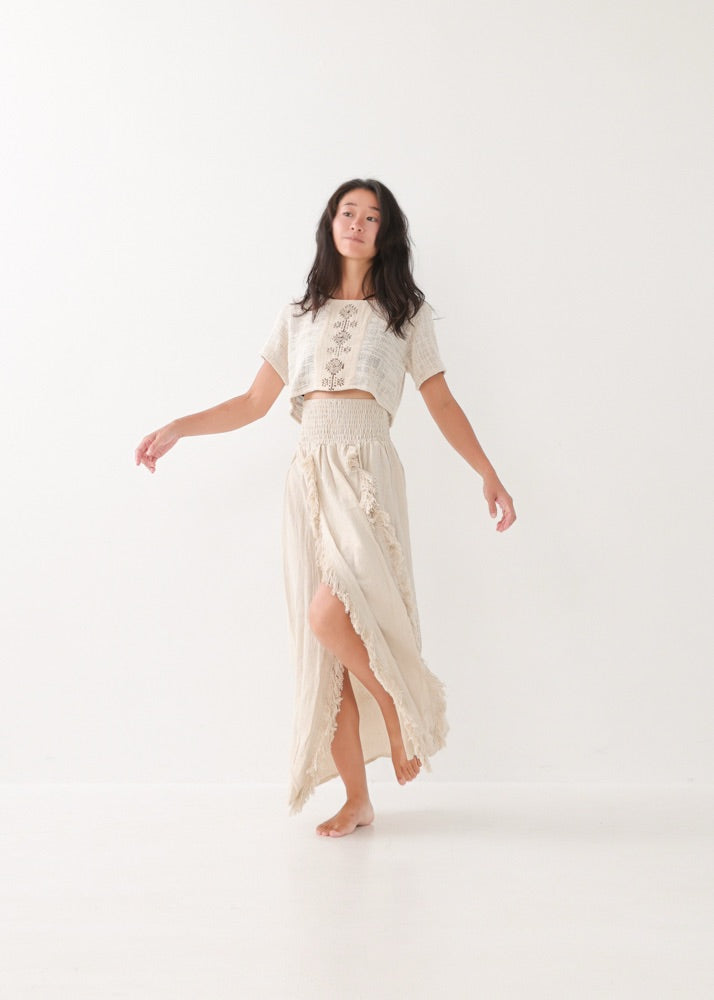 [KAMUY] フリンジフェザー・エジプシャンスカート high west