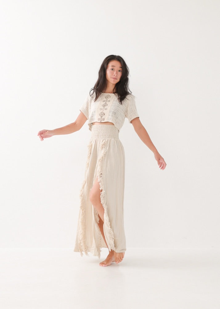 [KAMUY] フリンジフェザー・エジプシャンスカート high west