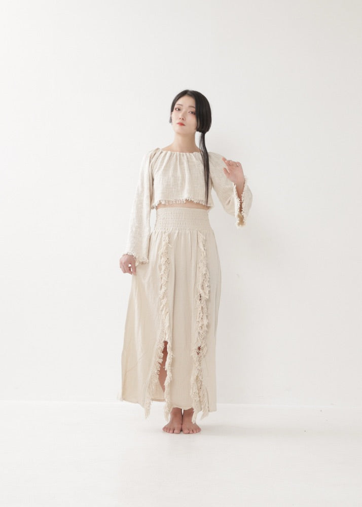 [KAMUY] フリンジフェザー・エジプシャンスカート high west