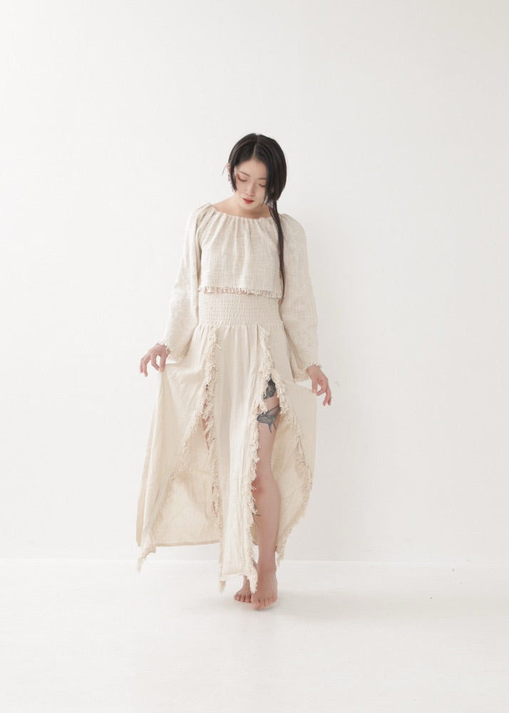 [KAMUY] フリンジフェザー・エジプシャンスカート high west
