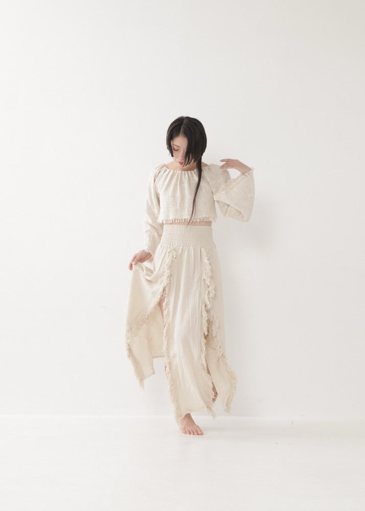 [KAMUY] フリンジフェザー・エジプシャンスカート high west