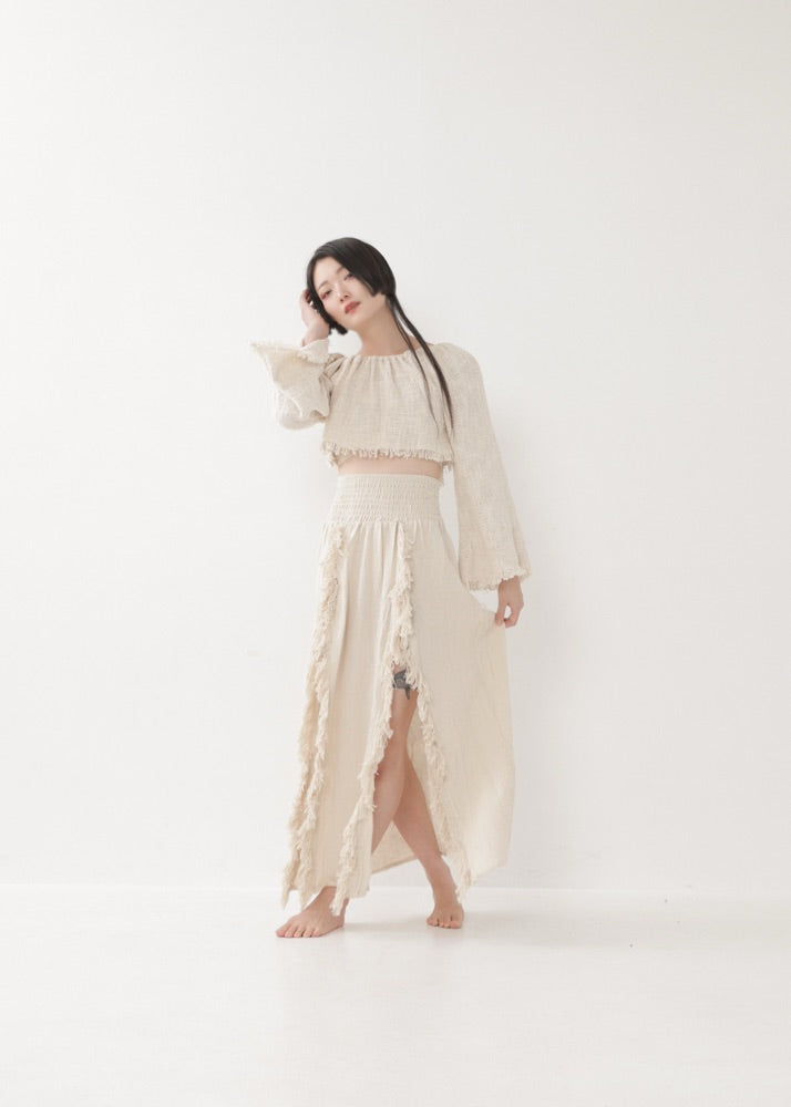 [KAMUY] フリンジフェザー・エジプシャンスカート high west