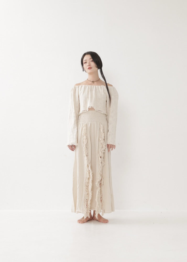 [KAMUY] フリンジフェザー・エジプシャンスカート high west