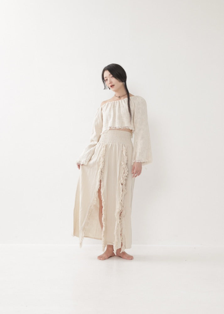 [KAMUY] フリンジフェザー・エジプシャンスカート high west