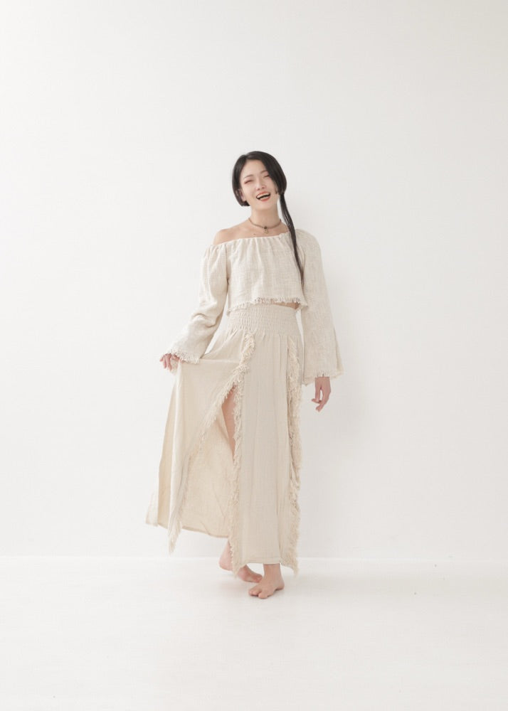 [KAMUY] フリンジフェザー・エジプシャンスカート high west