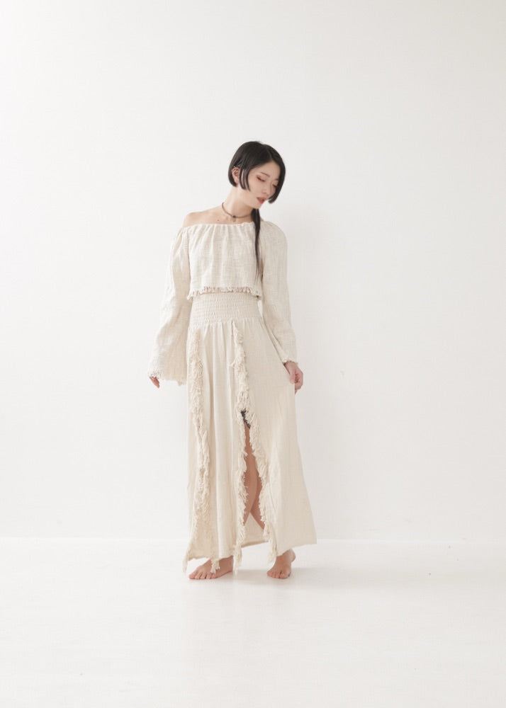 [KAMUY] フリンジフェザー・エジプシャンスカート high west
