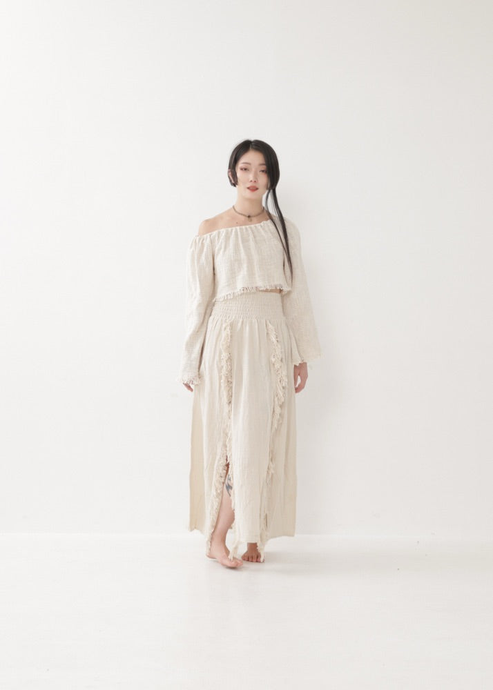 [KAMUY] フリンジフェザー・エジプシャンスカート high west