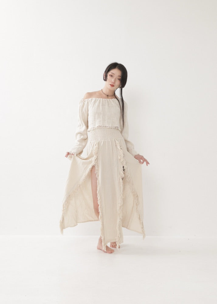 [KAMUY] フリンジフェザー・エジプシャンスカート high west