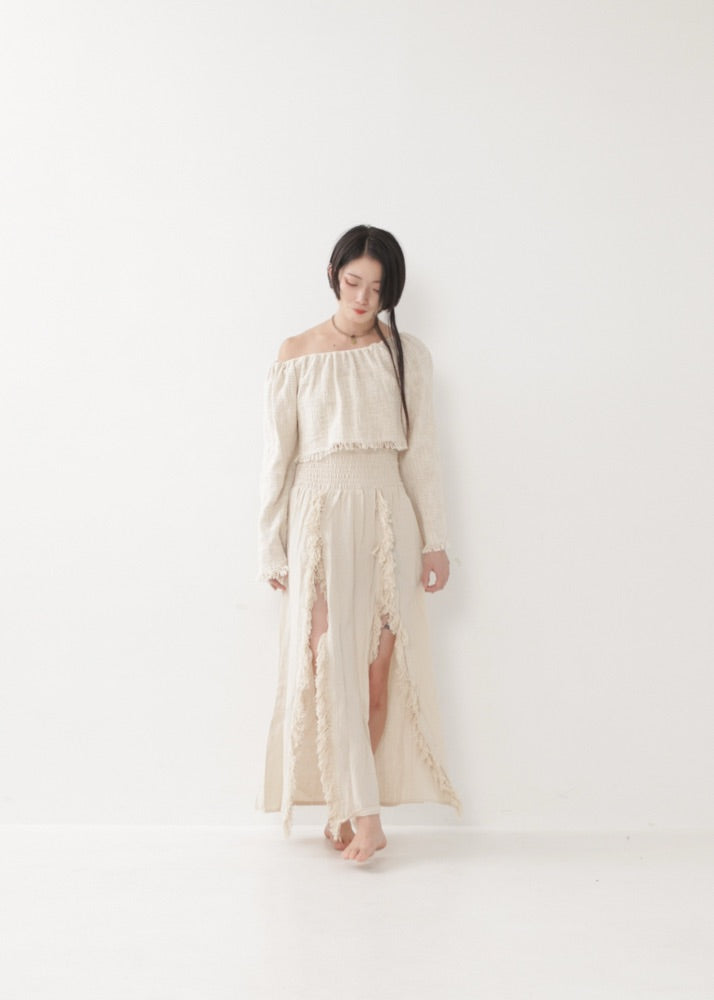 [KAMUY] フリンジフェザー・エジプシャンスカート high west