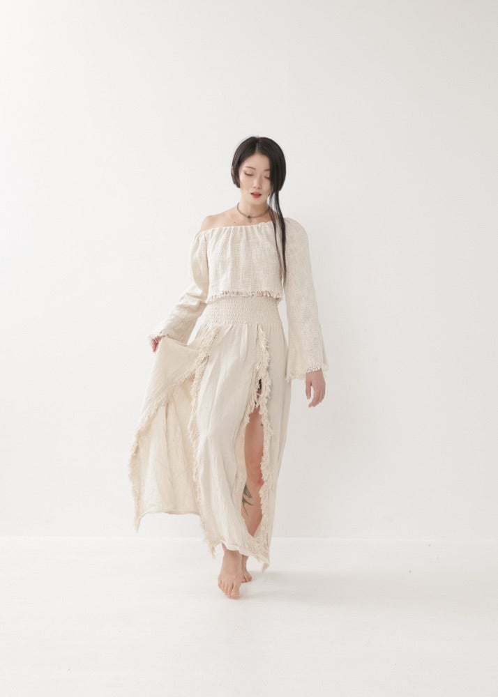 [KAMUY] フリンジフェザー・エジプシャンスカート high west