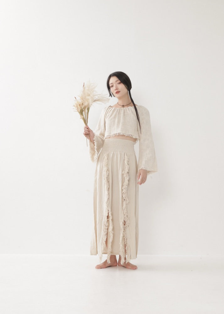 [KAMUY] フリンジフェザー・エジプシャンスカート high west