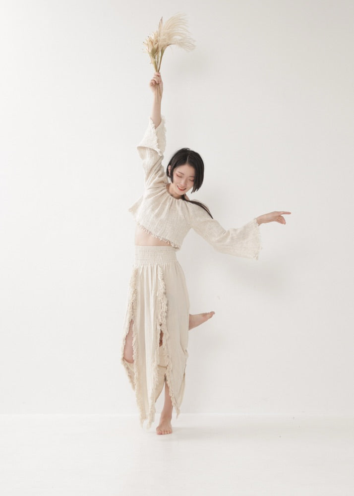[KAMUY] フリンジフェザー・エジプシャンスカート high west