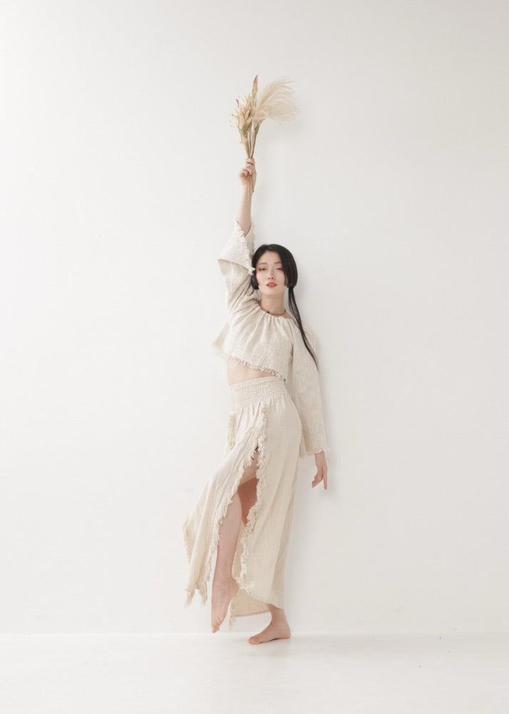 [KAMUY] フリンジフェザー・エジプシャンスカート high west