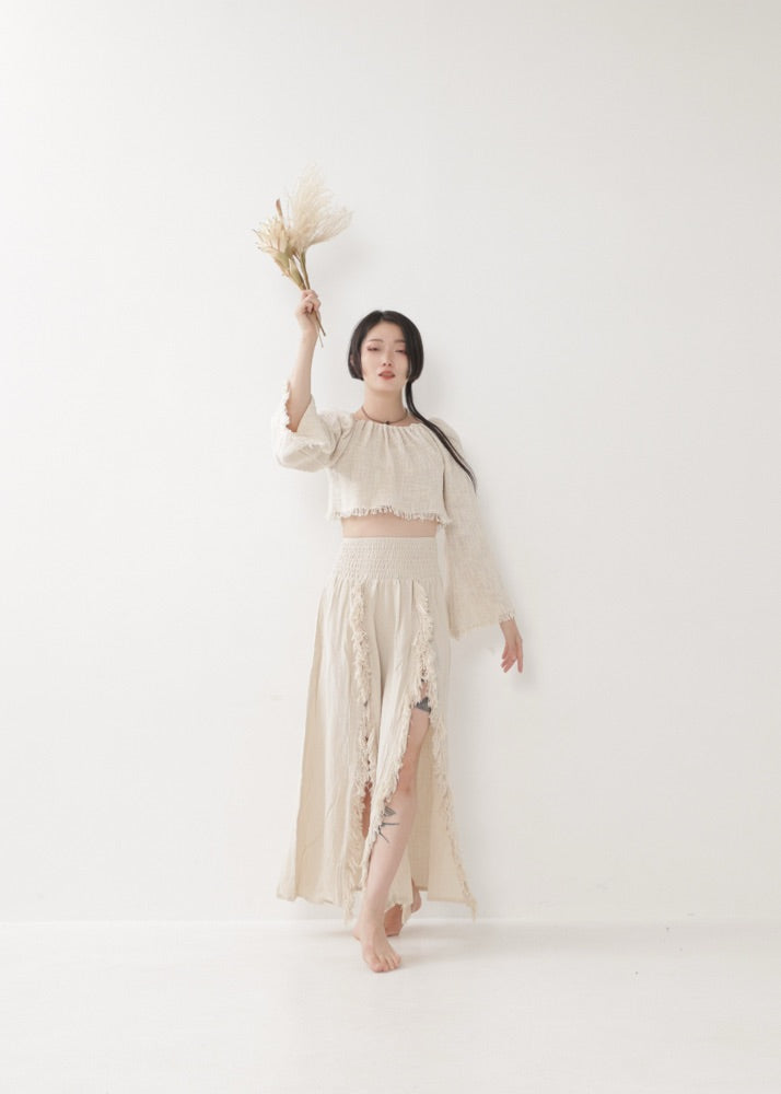 [KAMUY] フリンジフェザー・エジプシャンスカート high west