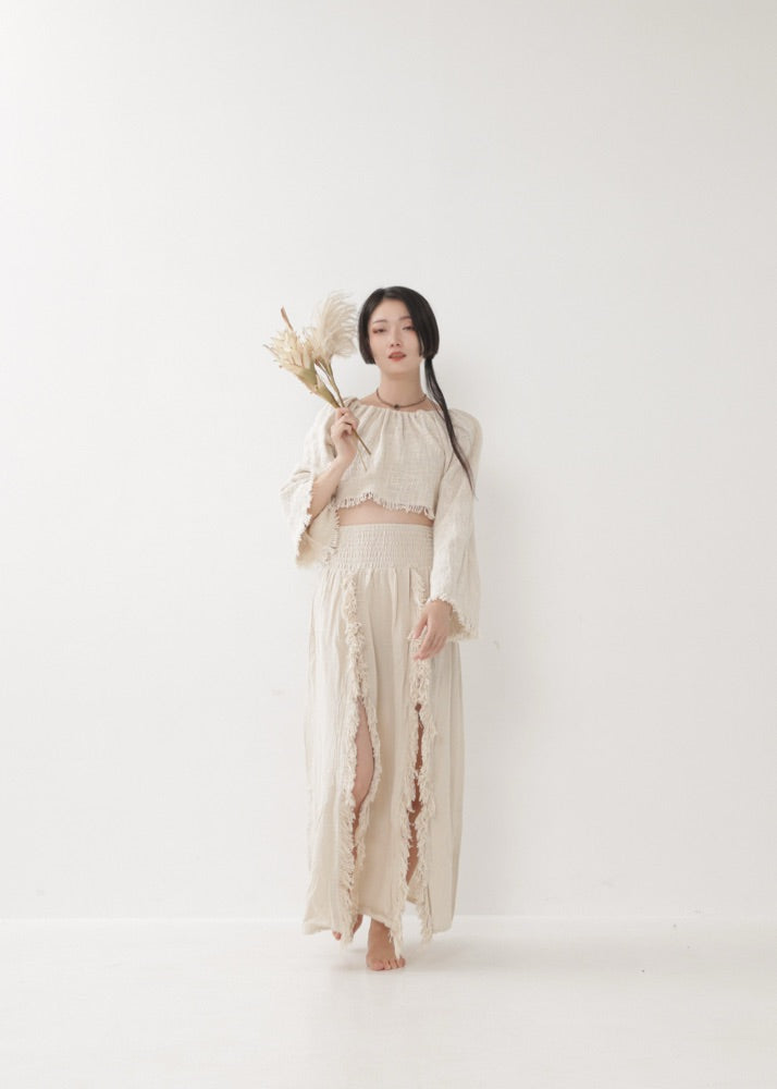 [KAMUY] フリンジフェザー・エジプシャンスカート high west