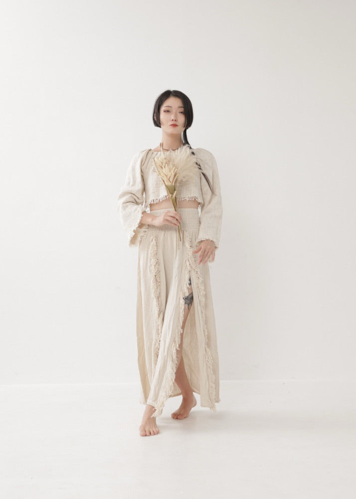 [KAMUY] フリンジフェザー・エジプシャンスカート high west