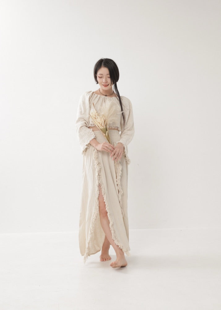 [KAMUY] フリンジフェザー・エジプシャンスカート high west