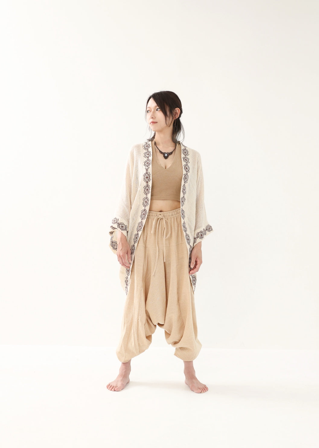 [HINO Ivory /ハンドメイド刺繍] フィッシュテール・コットンニット羽織 Kimono