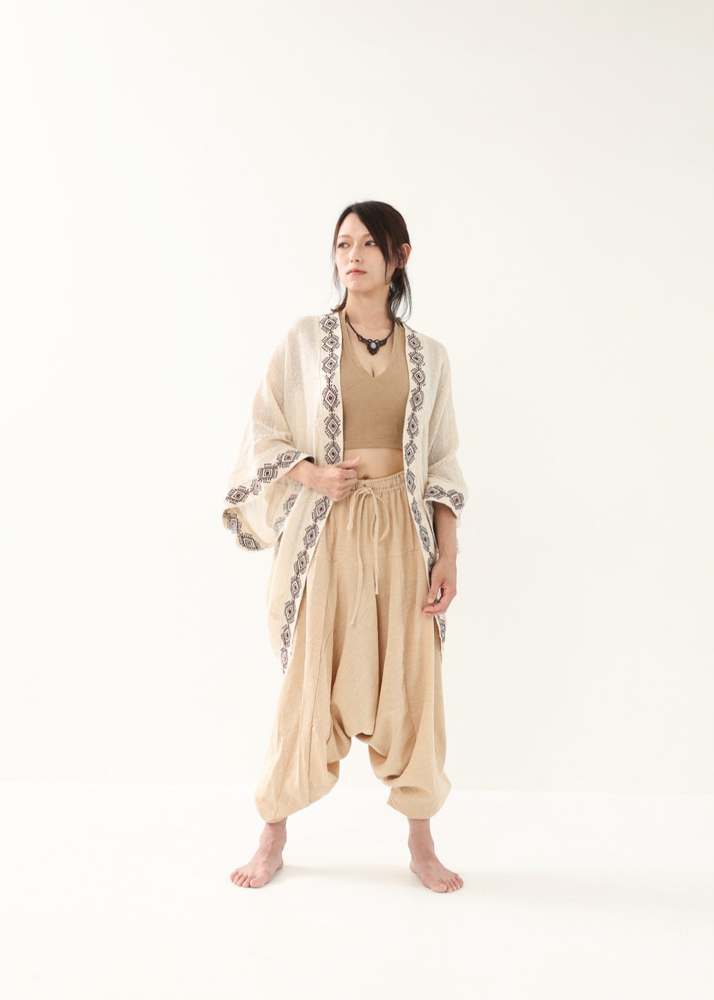 [HINO Ivory /ハンドメイド刺繍] フィッシュテール・コットンニット羽織 Kimono