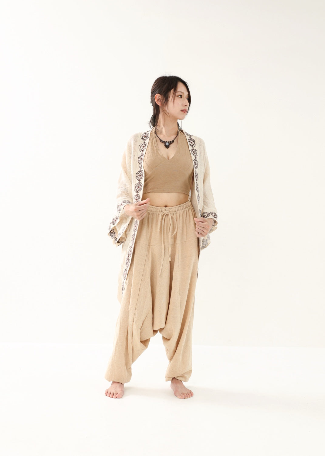 [HINO Ivory /ハンドメイド刺繍] フィッシュテール・コットンニット羽織 Kimono