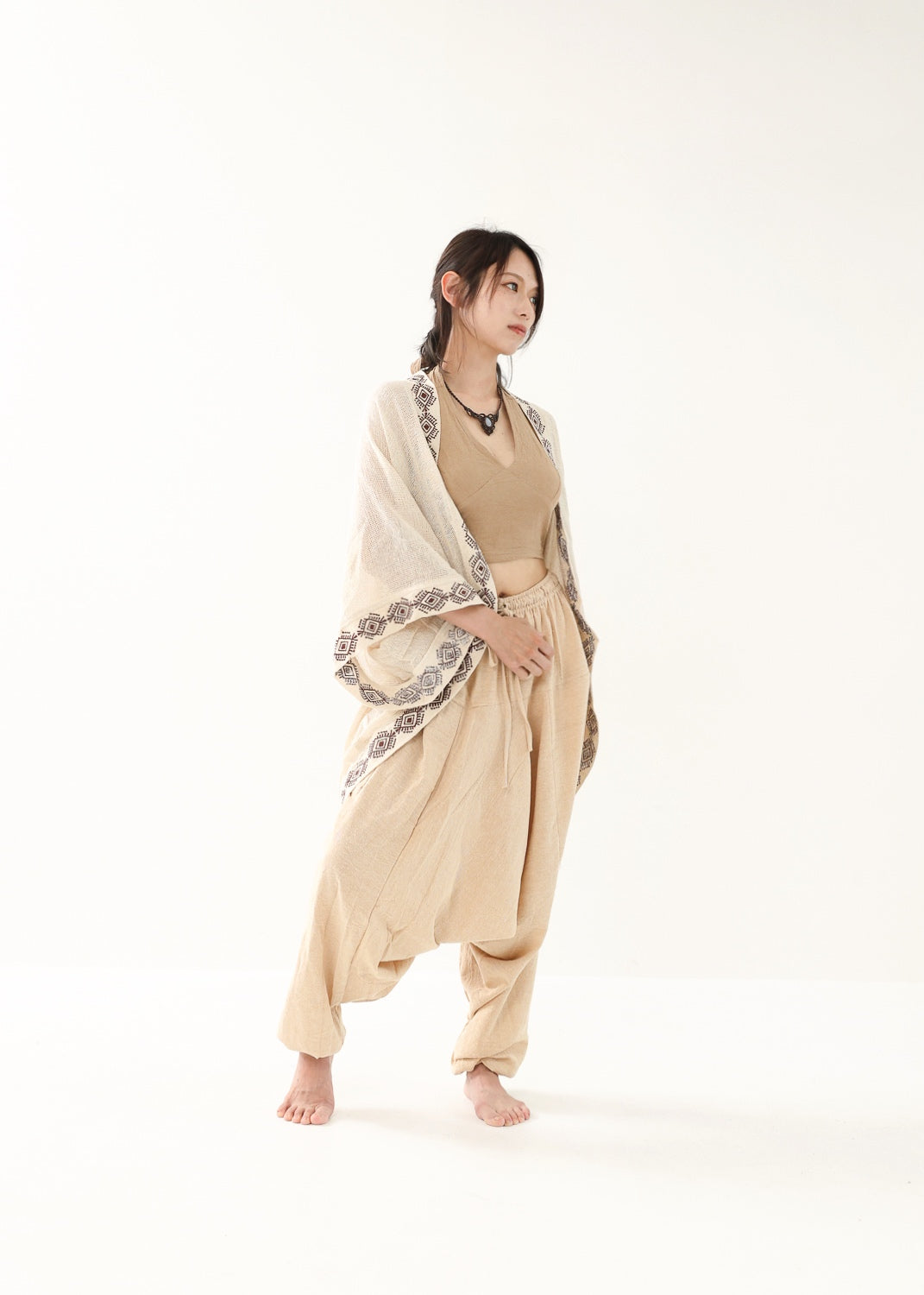 [HINO Ivory /ハンドメイド刺繍] フィッシュテール・コットンニット羽織 Kimono