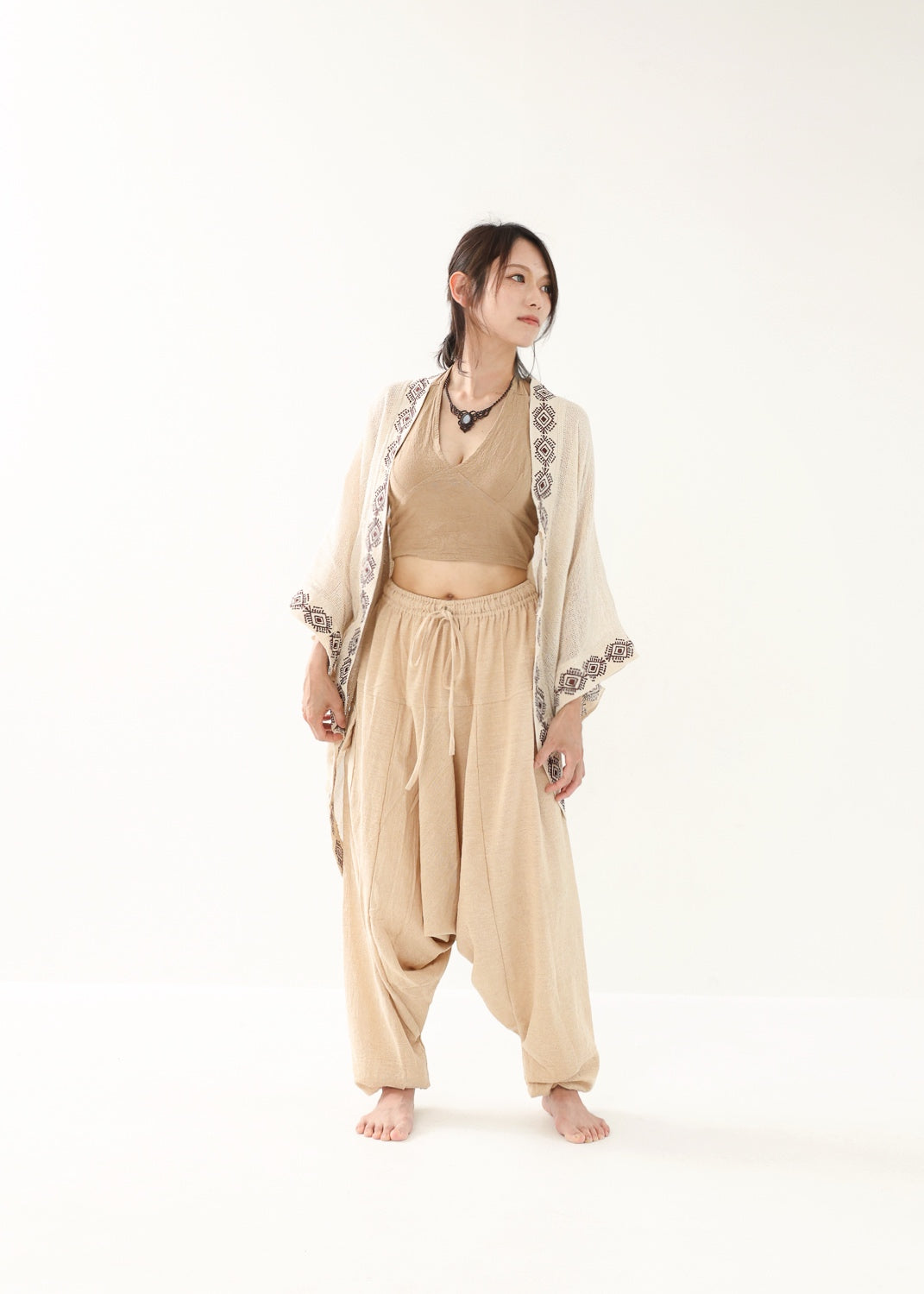 [HINO Ivory /ハンドメイド刺繍] フィッシュテール・コットンニット羽織 Kimono