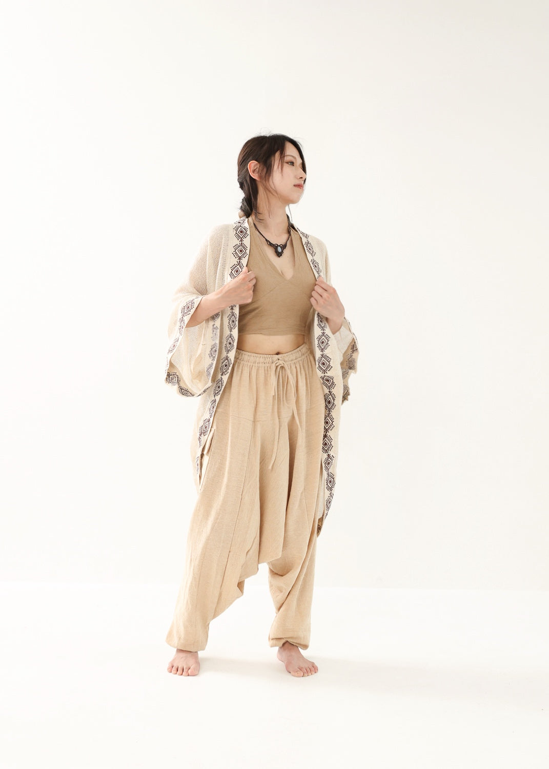 [HINO Ivory /ハンドメイド刺繍] フィッシュテール・コットンニット羽織 Kimono