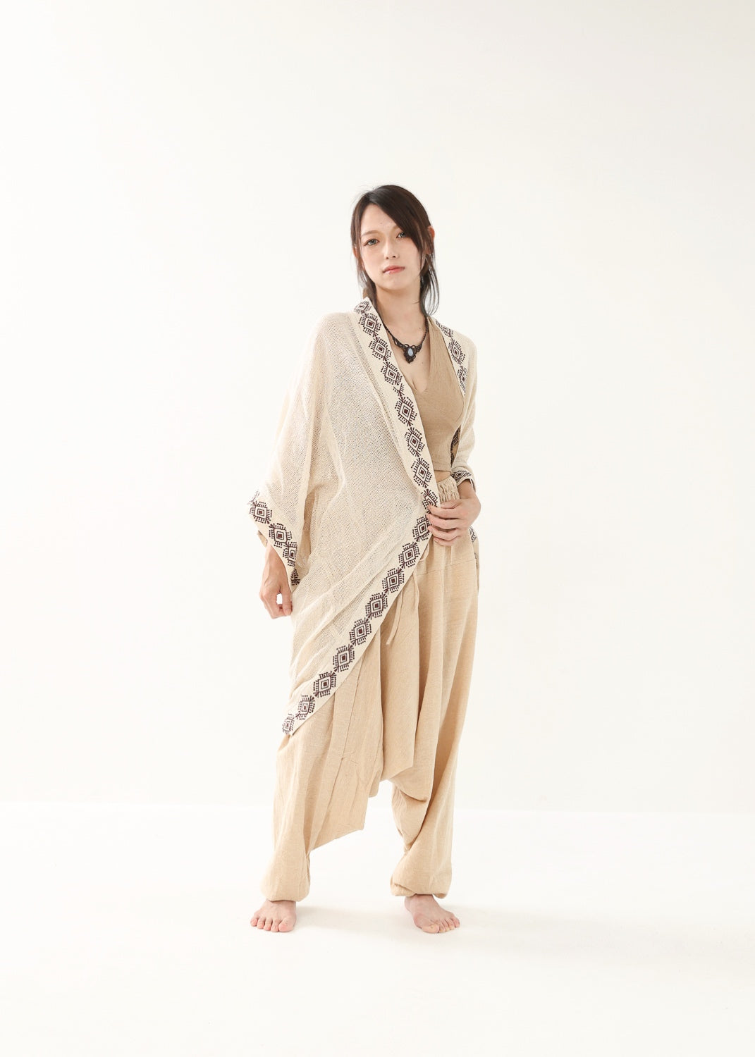 [HINO Ivory /ハンドメイド刺繍] フィッシュテール・コットンニット羽織 Kimono
