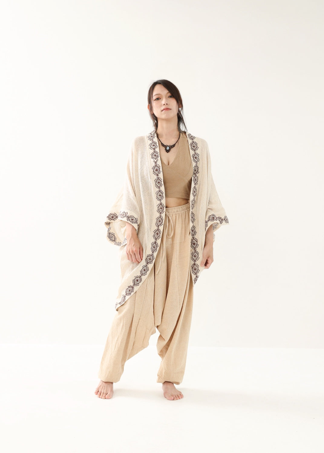 [HINO Ivory /ハンドメイド刺繍] フィッシュテール・コットンニット羽織 Kimono