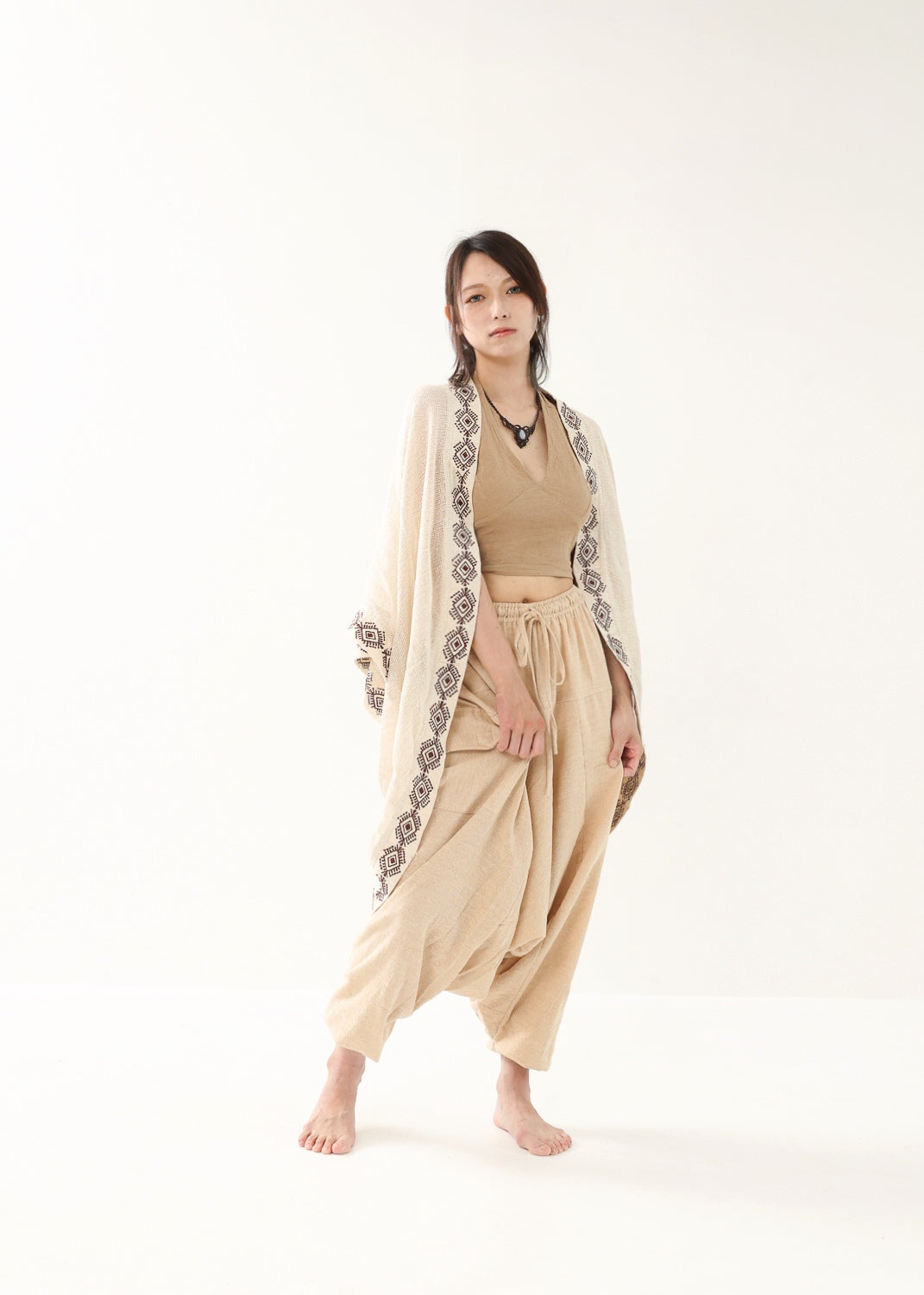 [HINO Ivory /ハンドメイド刺繍] フィッシュテール・コットンニット羽織 Kimono