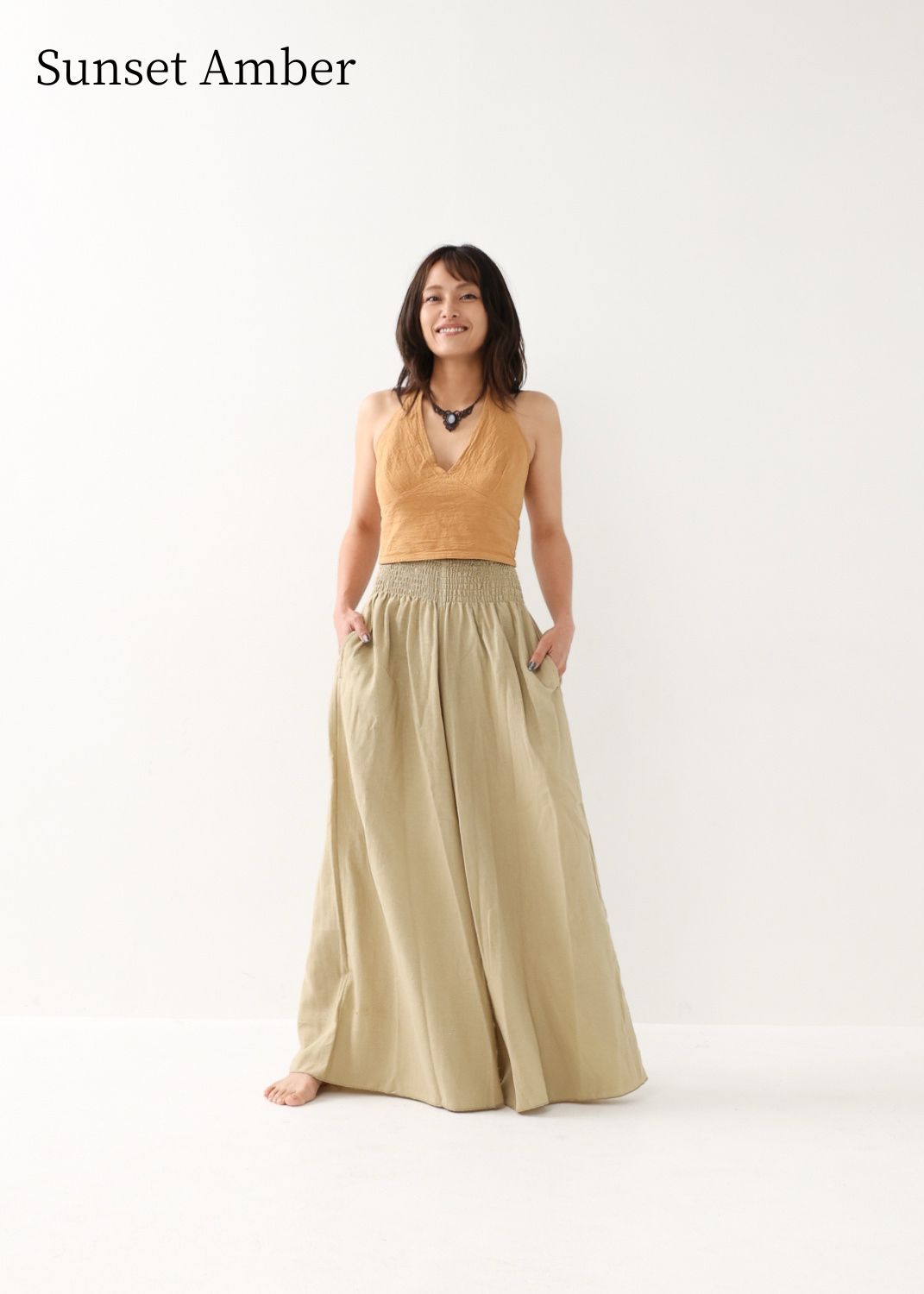 [Khadi of Love / 草木染め] Vネックホルター・クロップドトップス 全3色