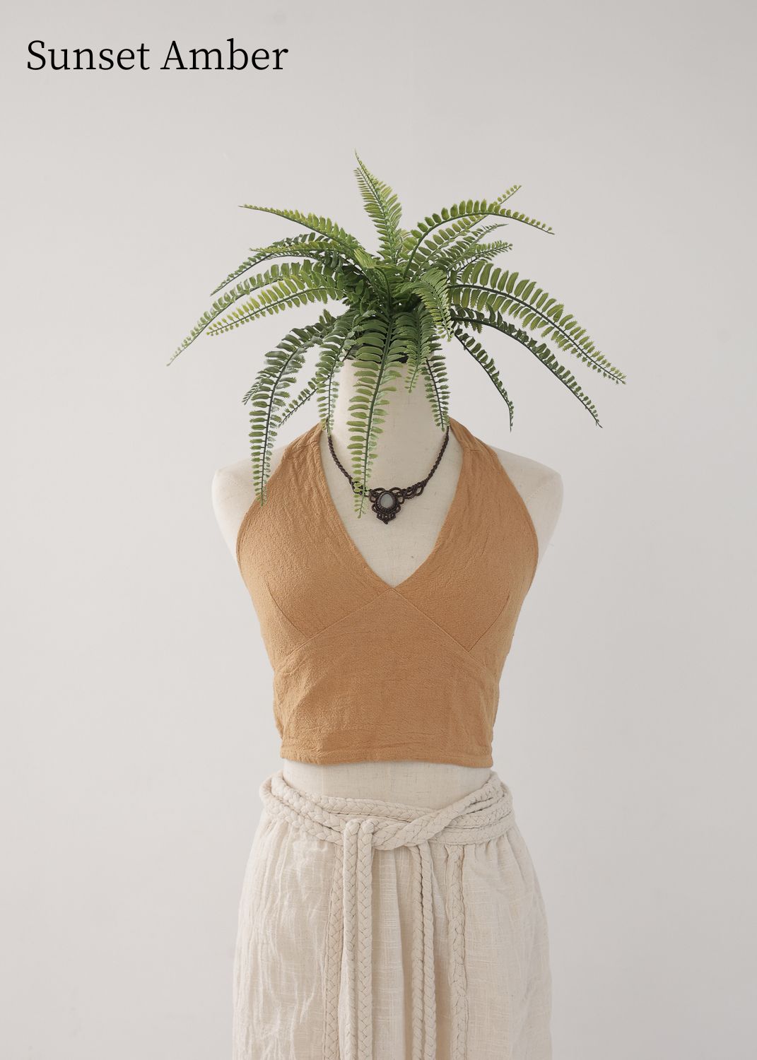 [Khadi of Love / 草木染め] Vネックホルター・クロップドトップス 全3色